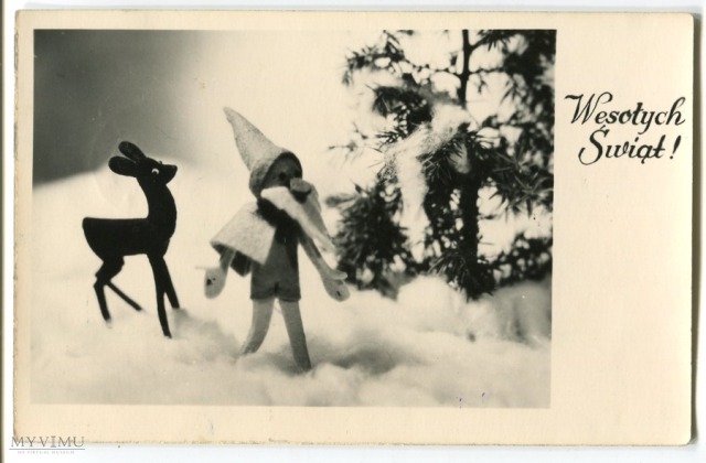 Wesołych Świąt Bożego NArodzenia, pocztówka z PRL 1958